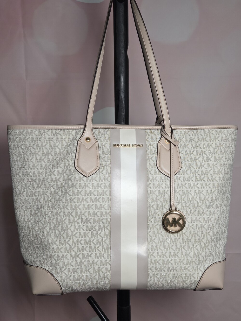 Michael Kors Two-Tone Pale Pink and Gray Signature Large Tote With Wallet